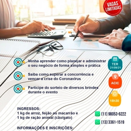 WORKSHOP - NEGÓCIO DE SUCESSO, NA ACIC CUBATÃO