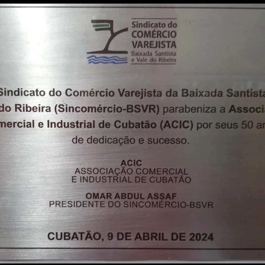 Placa Comemorativa Sincomércio-BSVR - ACIC 50 anos