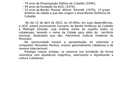 Convite - Concerto da Banda Sinfônica de Cubatão e Madrigal Zanzalá